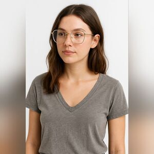 Clear Gold Geometric Eyeglasses Frames Transparent Polygon Shape Metal Arms Femi